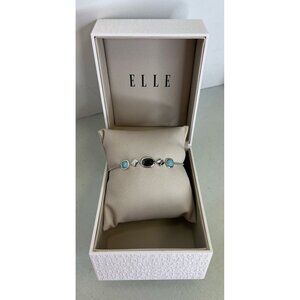 ELLE Mirage  6.5"+1.5" Chain Bracelet Lab-Created Hematite Cushion Cut Amazonite